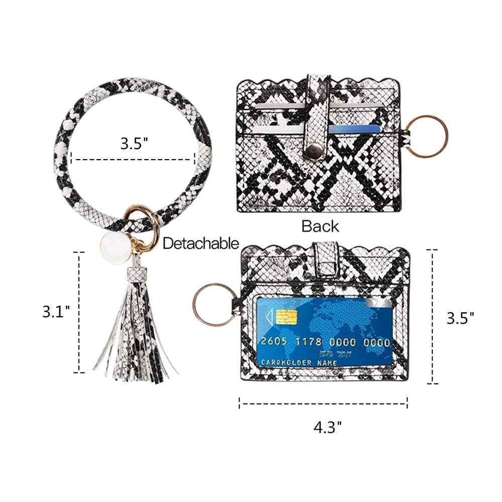 Bracelet Wallet Wristlet Keychain Pocket Credit Card Holder PU Leather Purse Tassel Silicone Bead Bangle Key Ring For Women