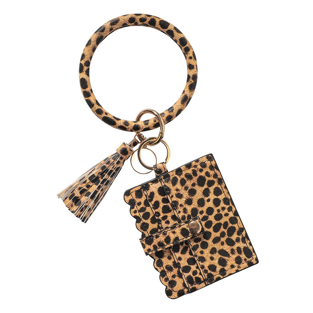 Bracelet Wallet Wristlet Keychain Pocket Credit Card Holder PU Leather Purse Tassel Silicone Bead Bangle Key Ring For Women