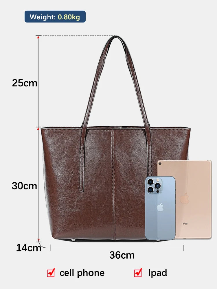 2025 New Coffee Women Handbag 100% Genuine Leather Ladies Shoulder Purse Ladies Black Tote Bag Large Capacity Shopper Bags Brown
