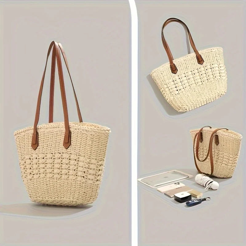 New Bohemia Women's Shoulder Bags Large Capacity Summer Basket Straw Bag For Women Travel Beach Bag