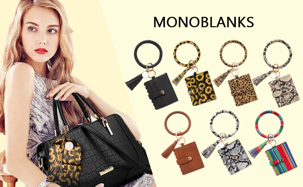 Bracelet Wallet Wristlet Keychain Pocket Credit Card Holder PU Leather Purse Tassel Silicone Bead Bangle Key Ring For Women