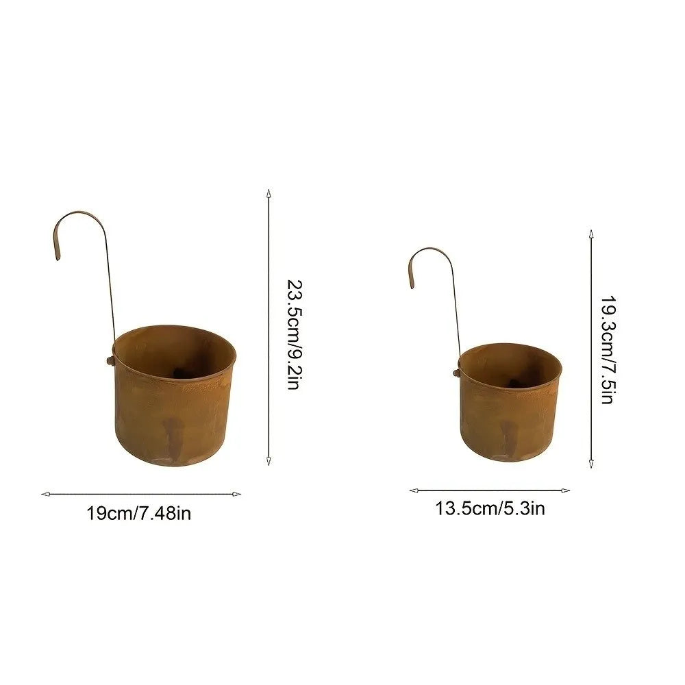 Handcrafted Wall Hanging Flower Bucket Antique Styles Rusted Iron Hanging Flowerpot Weather-Resistant Unique Metal Plant Hangers