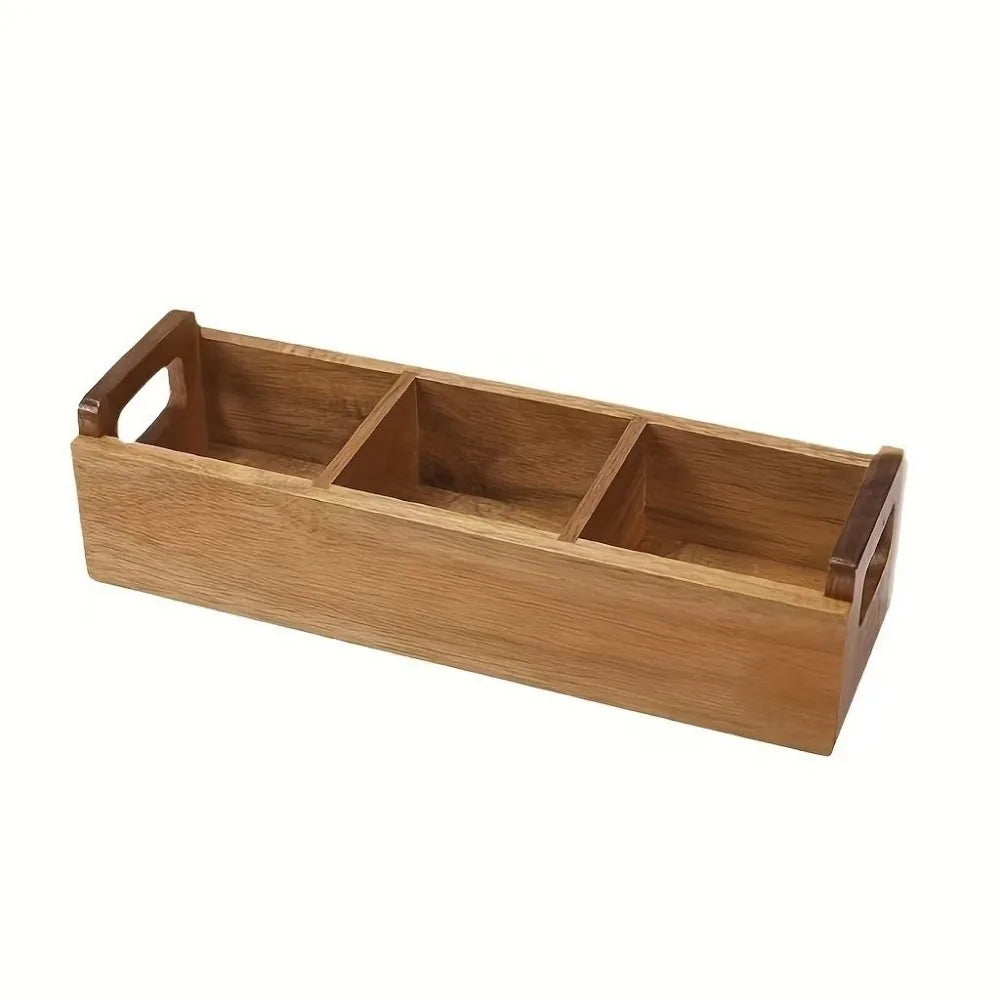 Practical Wooden Tea Bag Storage Box Dual Side Handles Large Capacity Sugar Packet Storage Box 3 Slots Tea Bag Holder Office