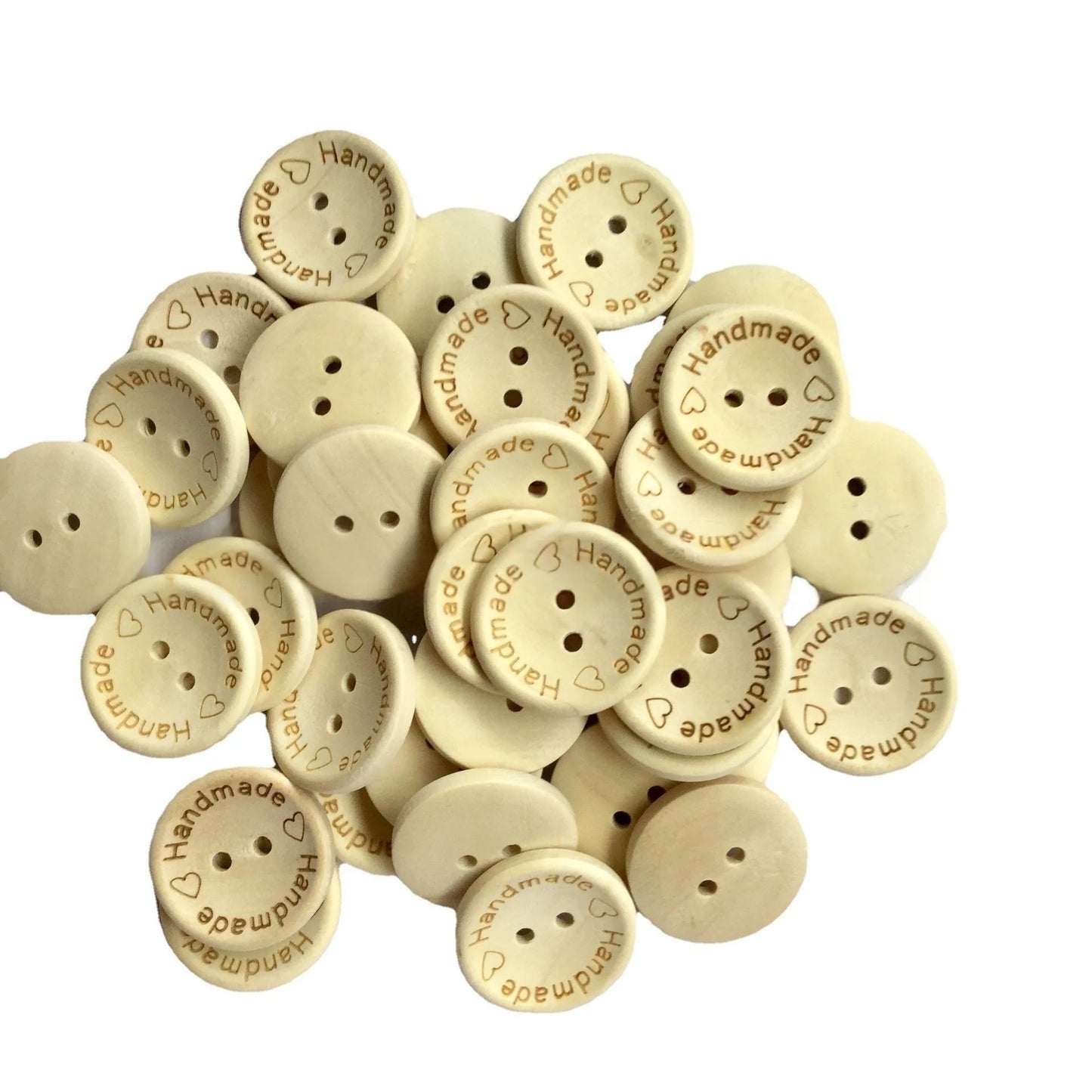 50Pcs 20MM Wooden Handmade Buttons Assorted Wooden Sewing Buttons Wood Handmade with Love Round Craft Decor