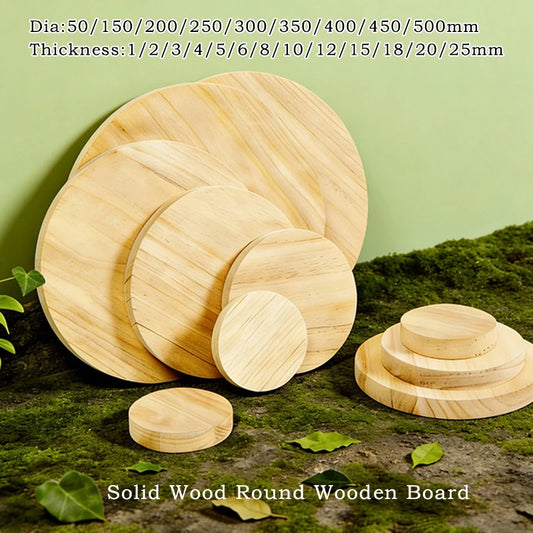 1/3Pcs Dia 50-500mm Unfinished Solid Wood Round Wooden Board DIY Material Handmade Round Wooden Carving Board Thick 0.5cm-2.5cm
