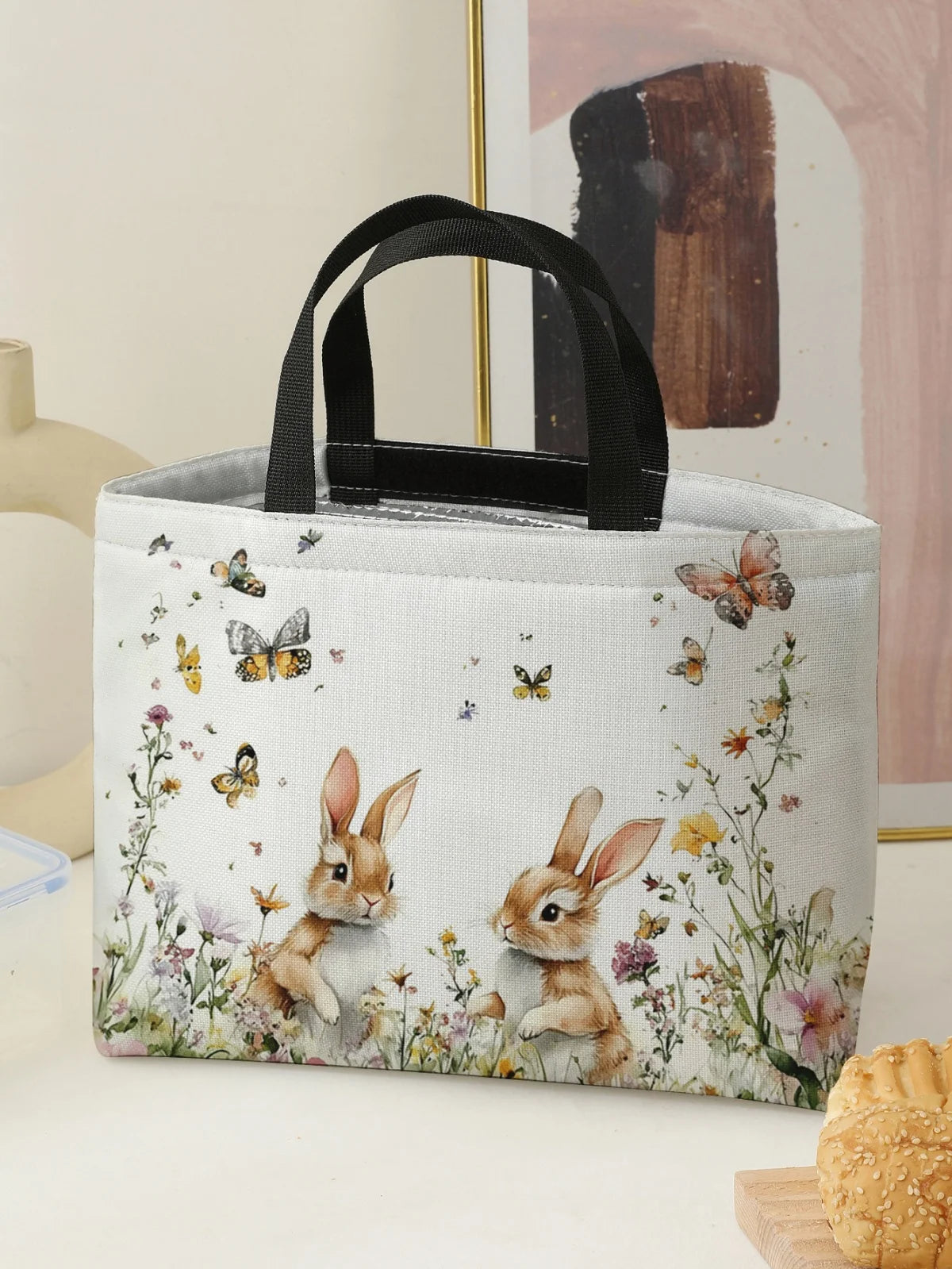 Large-capacity insulated lunch bag with aluminum foil lining, student lunch box with ice pack, reusable