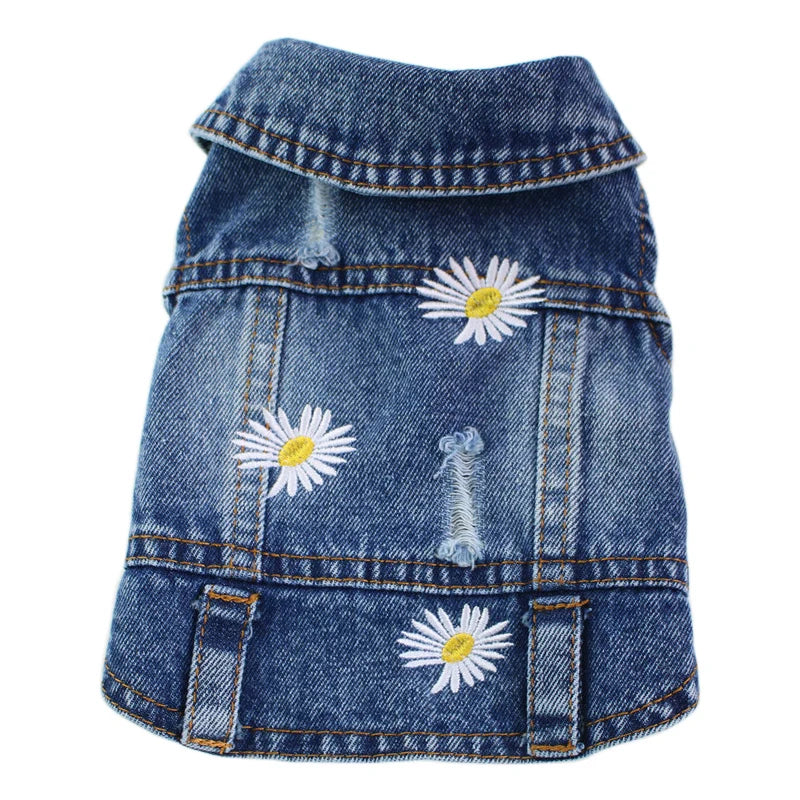 Embroidery-Accented Denim Doggie Vestie-Small Dog Jacket