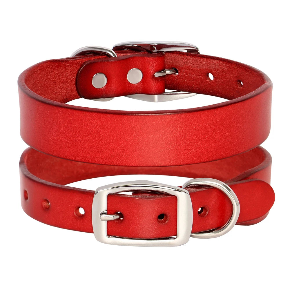 Genuine Leather Pet Collar plus Leash Set