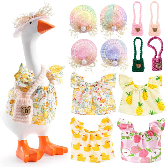 Desk Goose Clothes 7 Inches, Cute Mini Goose Summer Outfits Including Hat Dress and Bag Desk Goose Accessories