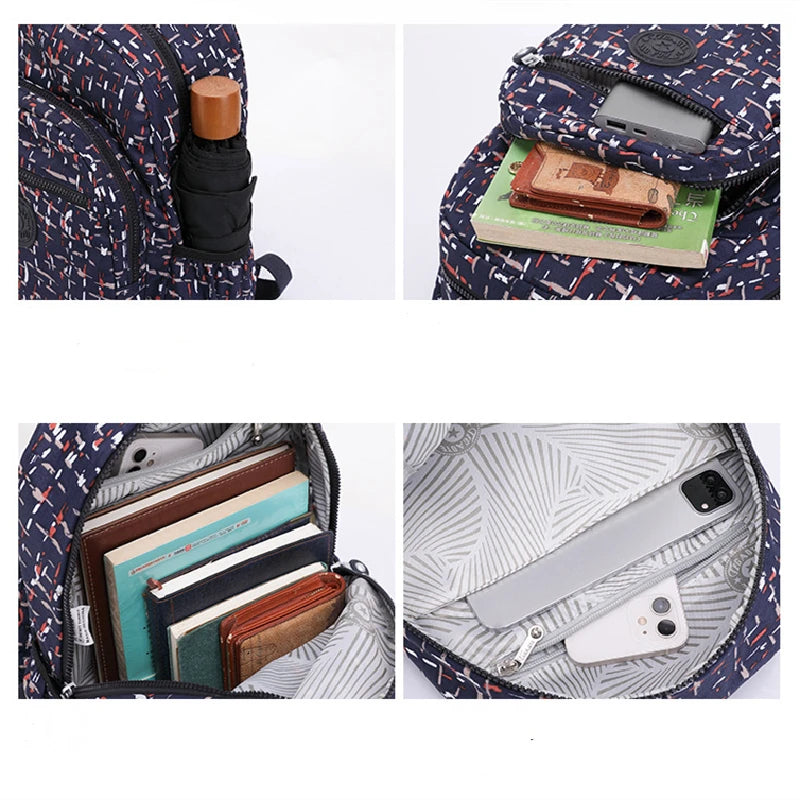 TEGAOTE High Quality Nylon Flower Pattern Fashion Casual A4 Girl Boy Women Men Schoolbag Backpack Lightweight Travel Bag M1318