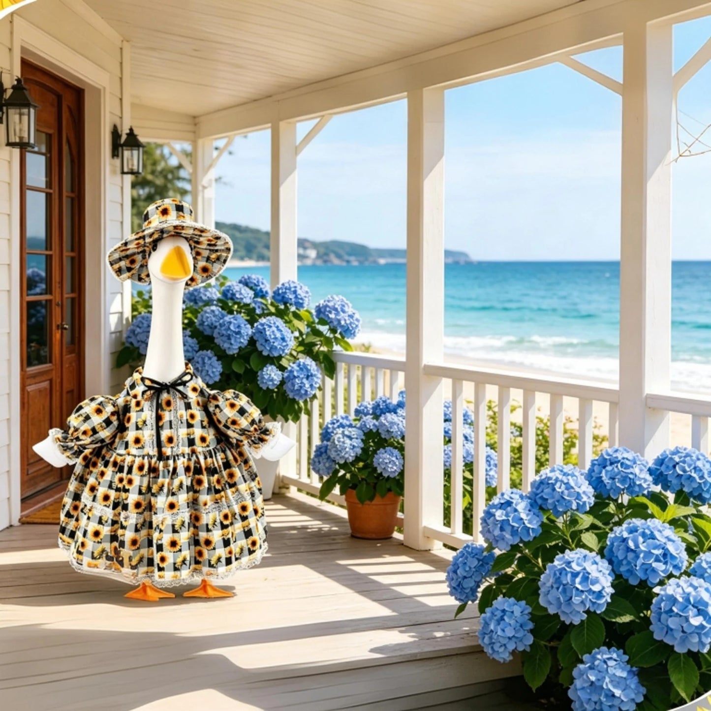 Porch Goose Summer Outfit Cute Sunflower Dress and Sun Hat Set for 23 Inch Lawn Goose Statue Clothes