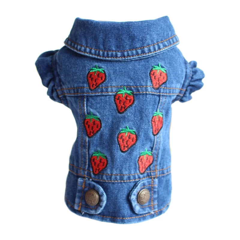Embroidery-Accented Denim Doggie Vestie-Small Dog Jacket