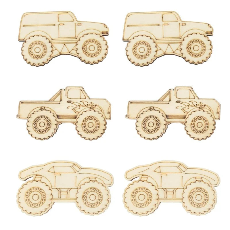 12pcs Unfinished Wood Monster Truck Cutouts, Wooden Craft Shapes