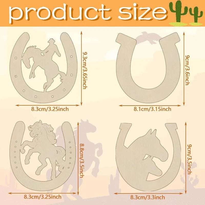 24pcs Wooden Horseshoes Cutout for Crafts DIY Unfinished Wood Horseshoes Christmas Cowboy Decor Western Party Decor Crafts