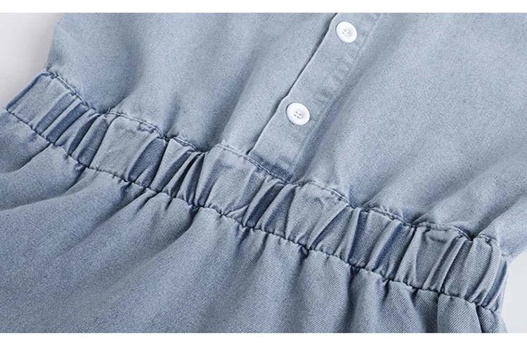 Girls Light Blue Denim Tiered Dress – Sleeveless Country Style Ruffle Chambray Dress for Young Girls & Tweens