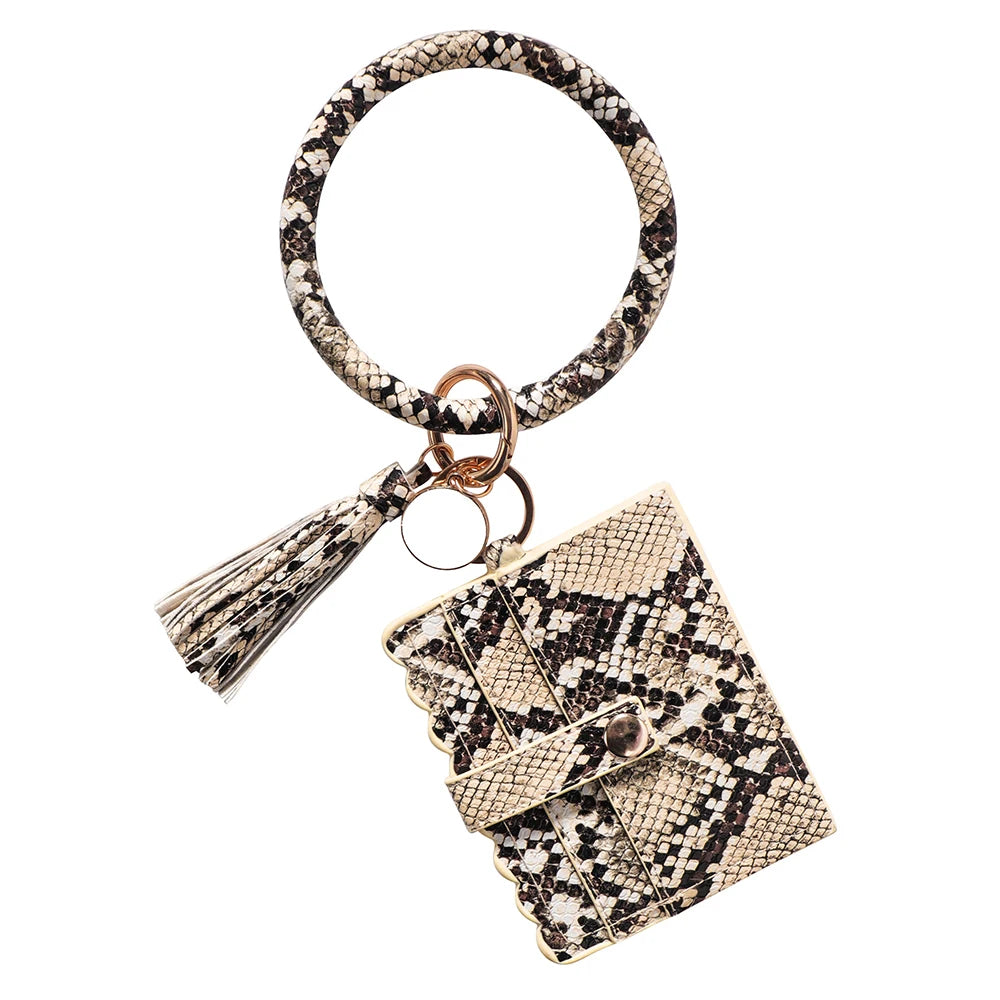 Bracelet Wallet Wristlet Keychain Pocket Credit Card Holder PU Leather Purse Tassel Silicone Bead Bangle Key Ring For Women