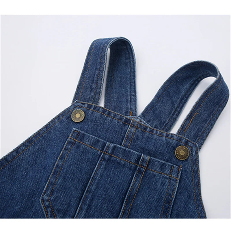 Kids Classic Denim Overalls – Unisex Straight Leg Jeans Dungarees for Boys & Girls (Ages 7–13)