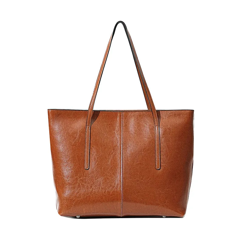 2025 New Coffee Women Handbag 100% Genuine Leather Ladies Shoulder Purse Ladies Black Tote Bag Large Capacity Shopper Bags Brown