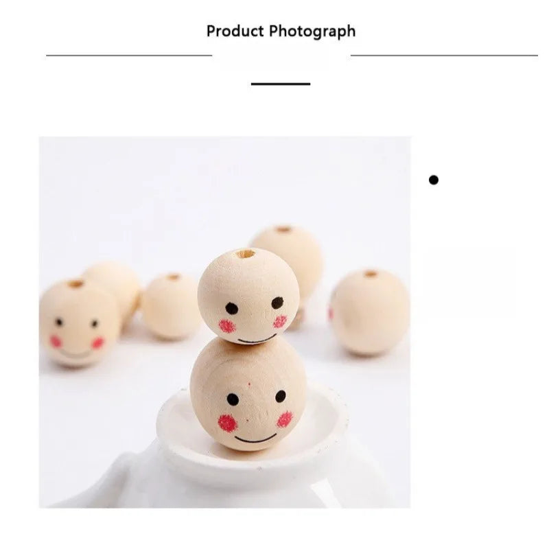 Wooden Beads Natural Face Beads Ball Wood Beads Loose Spacer Bead for Angel Heads DIY Jewelry Bracelet Necklace Craft Making