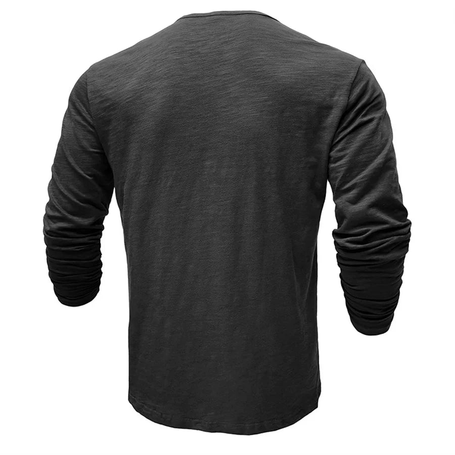 Men's 100% Cotton Henley T-Shirt Quality Long Sleeve Basic T Shirt