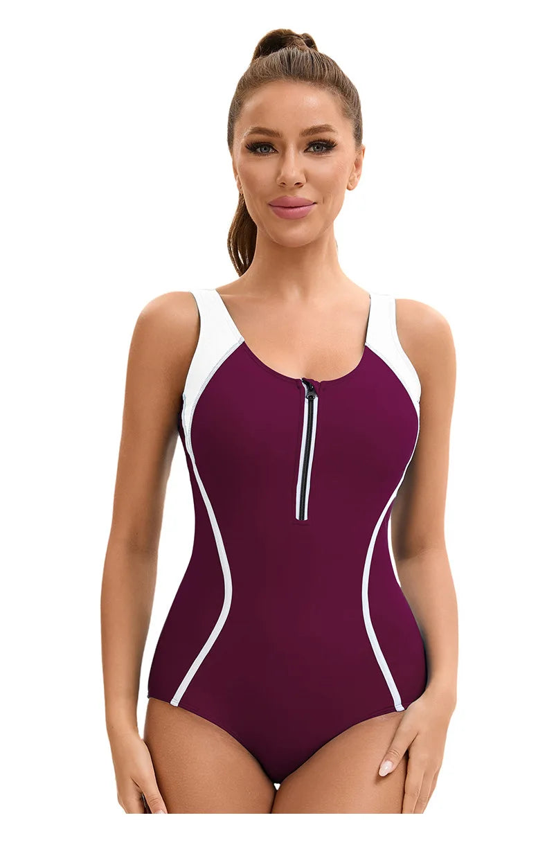 Women's One Piece Color Block Racerback Swimsuit