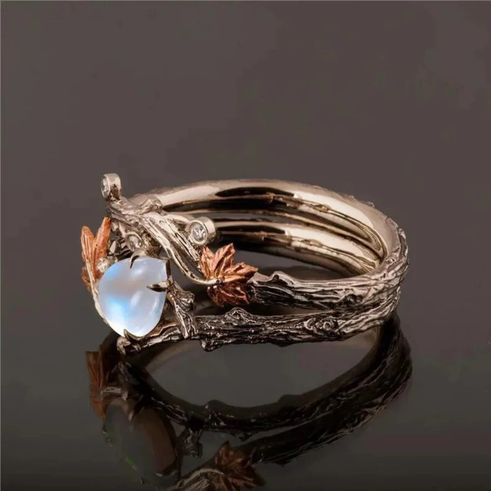Vintage Style Antique-looking Open "Water Drop" Maple Leaf Ring