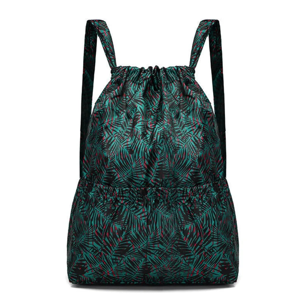 Multifunctional Floral Printed Drawstring Bag Polyester Waterproof Backpacks Fold Sports Travel Bag Teenage Girls