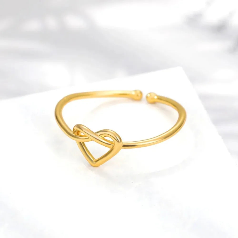 Stainless Steel Knot Heart Ring Adjustable Ring