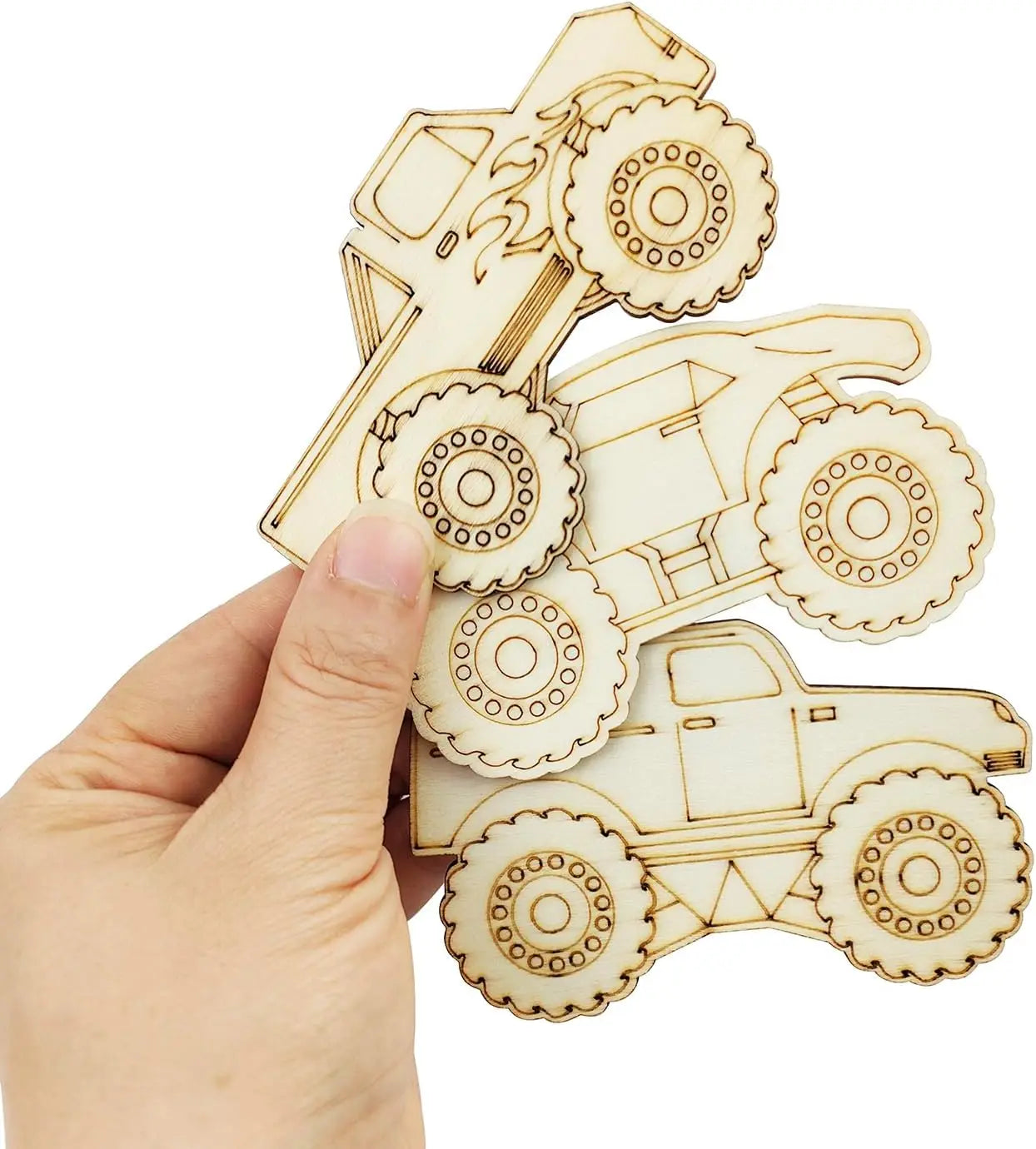 12pcs Unfinished Wood Monster Truck Cutouts, Wooden Craft Shapes