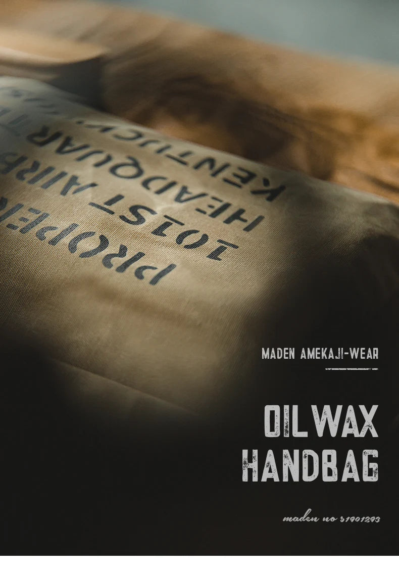 Maden Oil Wax Canvas Handbag Men's Vintage Handbags Khaki Print Purse Envelope Capacity Money Bag Magnetic Buckle Long Wallet