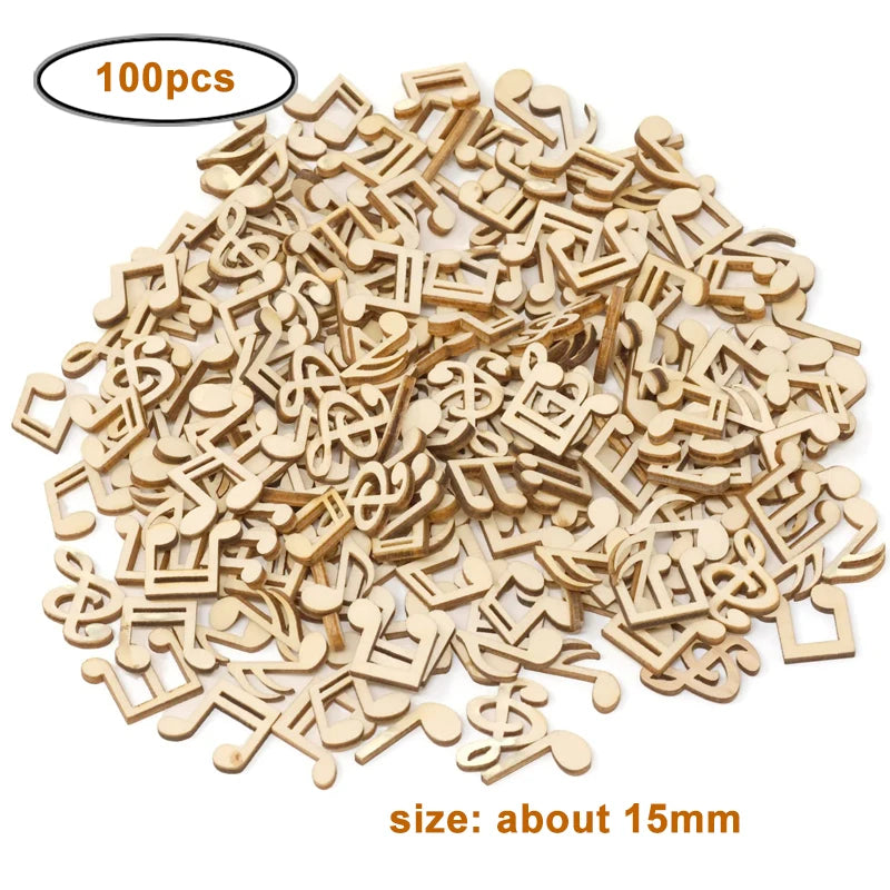 100pcs/pack 15mm Musical Note Wooden Slices for DIY Crafts Supplies, Home Decoration, Board Games, Early Childhood Education