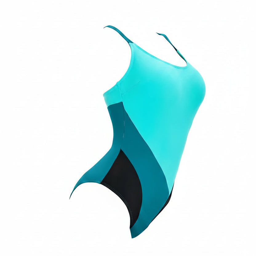 Patchwork Diagonal Swoosh One Piece Sport Swimsuit