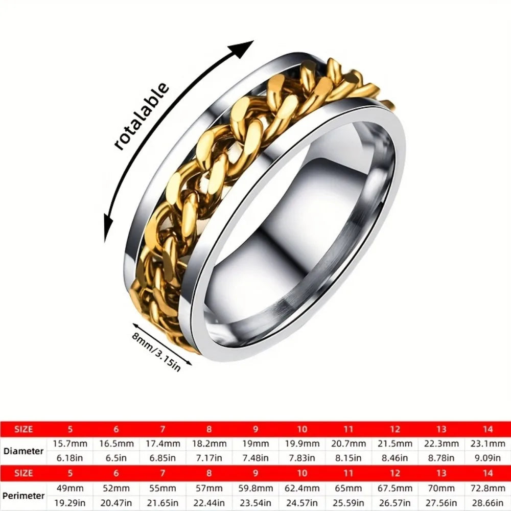 Men’s Rotatable Chain Ring – Stainless Steel Casual Band Gift