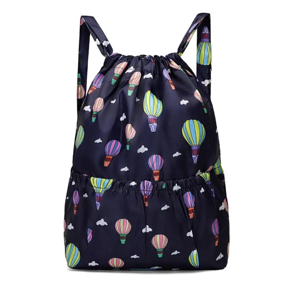 Multifunctional Floral Printed Drawstring Bag Polyester Waterproof Backpacks Fold Sports Travel Bag Teenage Girls