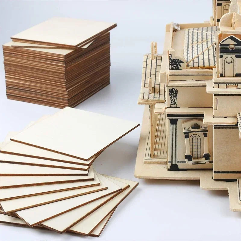 50/100pcs 8/10cm Wood Squares for Crafts Unfinished Wooden Square Cutouts Blank Wood Pieces for DIY Craft, Painting, Staining