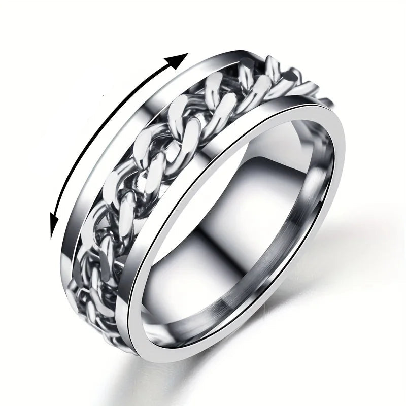 Men’s Rotatable Chain Ring – Stainless Steel Casual Band Gift