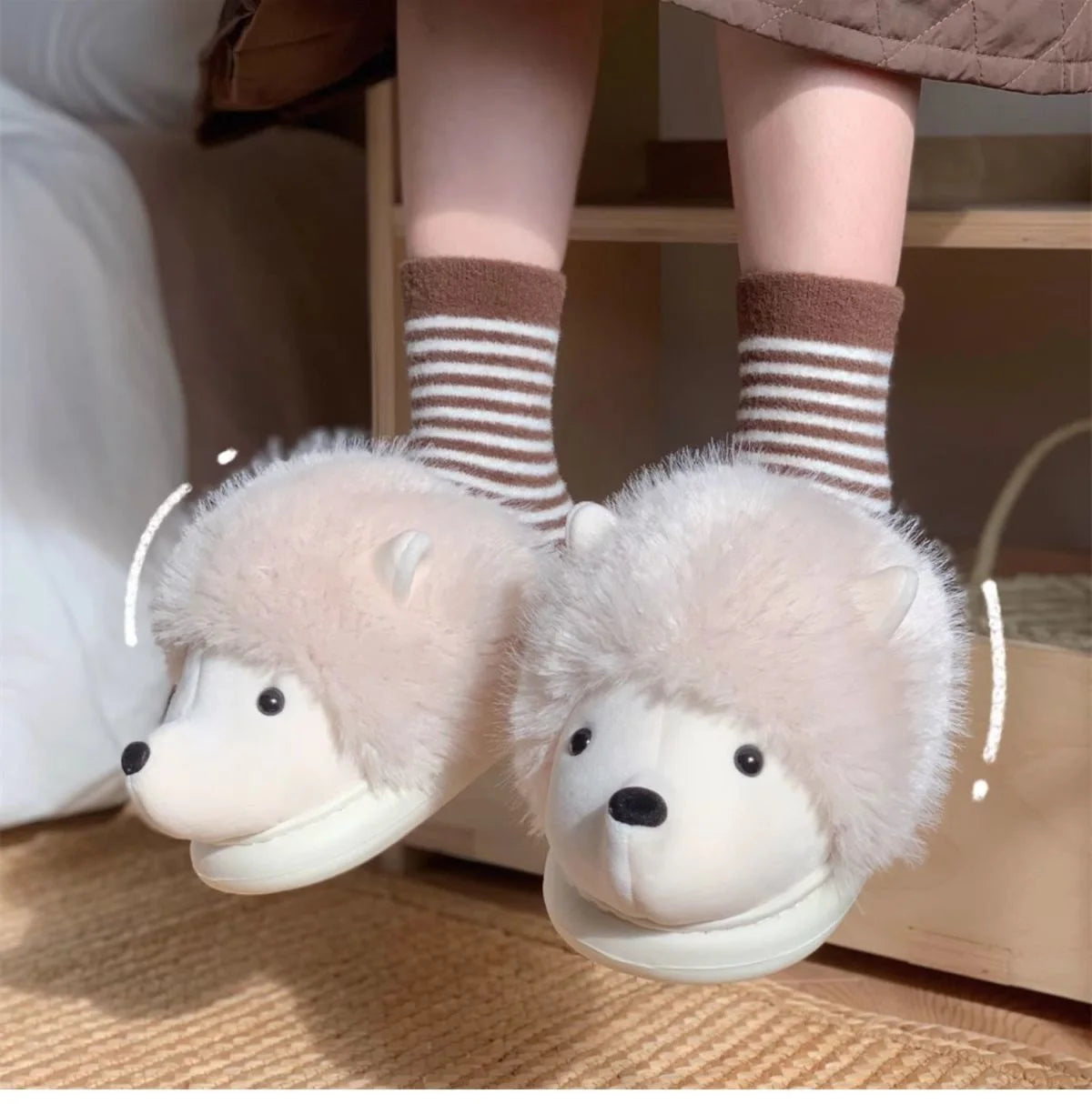 Fuzzy Hedgehog Soft and Warm Slip-on House Shoes, Slippers