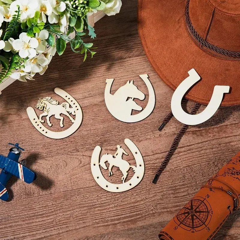 24pcs Wooden Horseshoes Cutout for Crafts DIY Unfinished Wood Horseshoes Christmas Cowboy Decor Western Party Decor Crafts