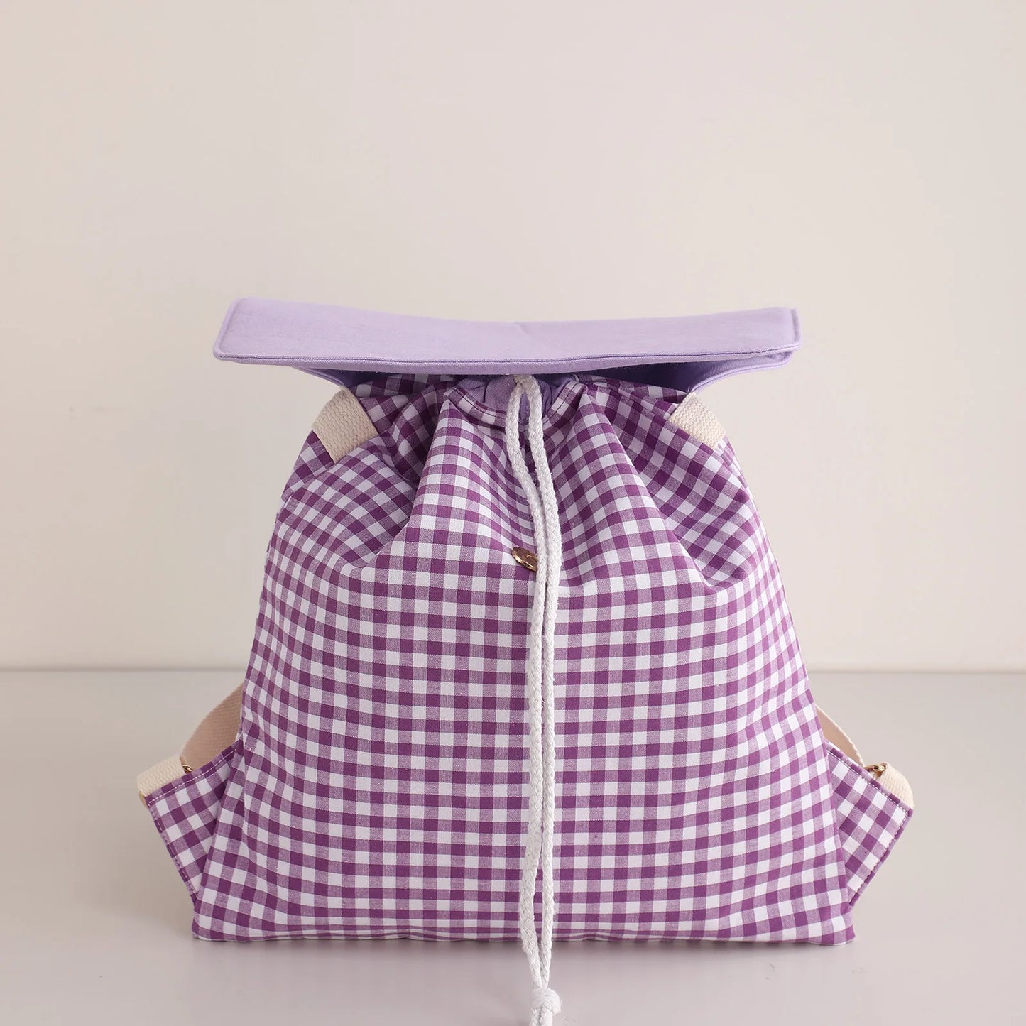 Plaid Backpack For Girls Drawstring Students Canvas Travel Schoolbag Laptop Bookbag