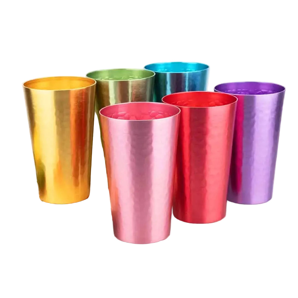 Retro Hammered Aluminum Tumblers Set – Bright 1970s Colorful Drinking Cups
