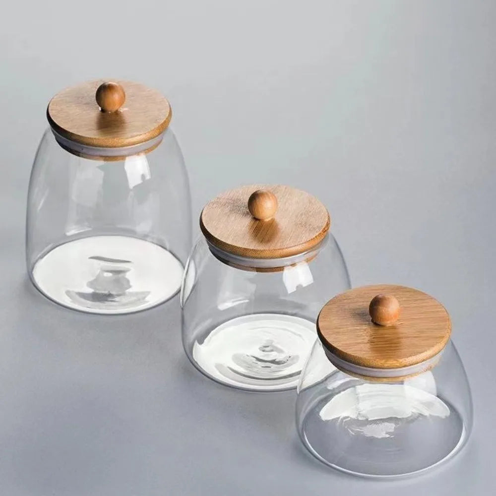 Transparent Airtight Glass Containers Moisture Proof Large Capacity Tea Storage Jar Wooden Lid Food Storage Container