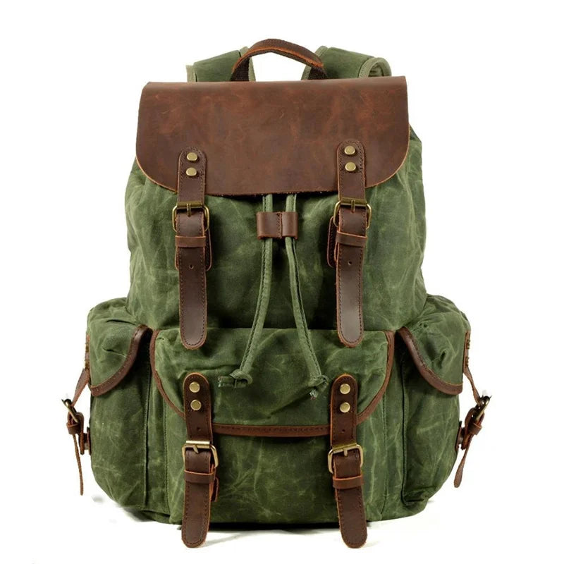 Nesitu Vintage A4 Genuine Leather Wax Canvas Women Backpacks for Men Laptop Daypacks Waterproof Rucksacks Large Travel Bag M6105