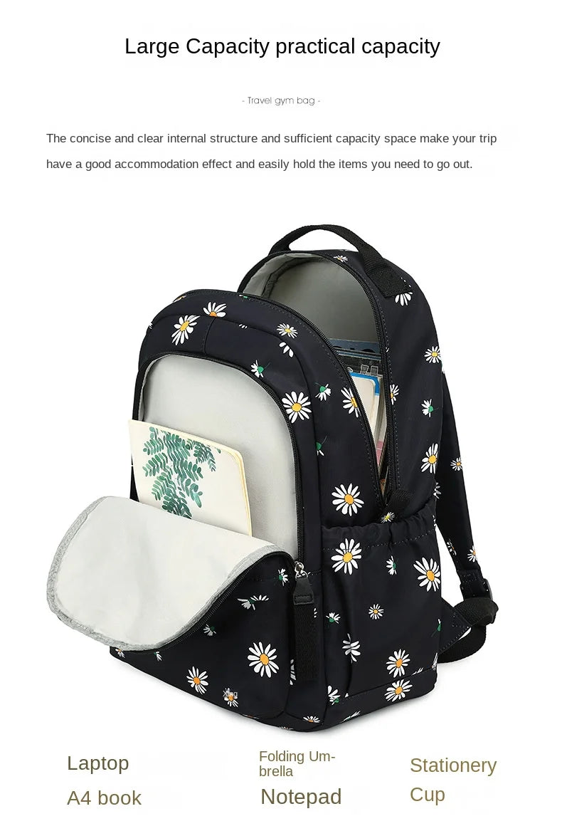 Flower Backpack Women Teenager Cute Kawaii Backpack 2023 New School Bags for Girls Kid Children Students Schoolbag Korean Black