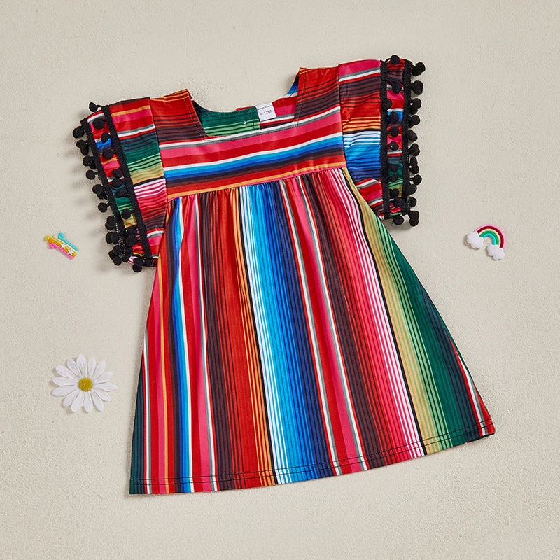 Southwest Serape Stripe Baby & Toddler Dress – Colorful Boho Fiesta & Easter Outfit