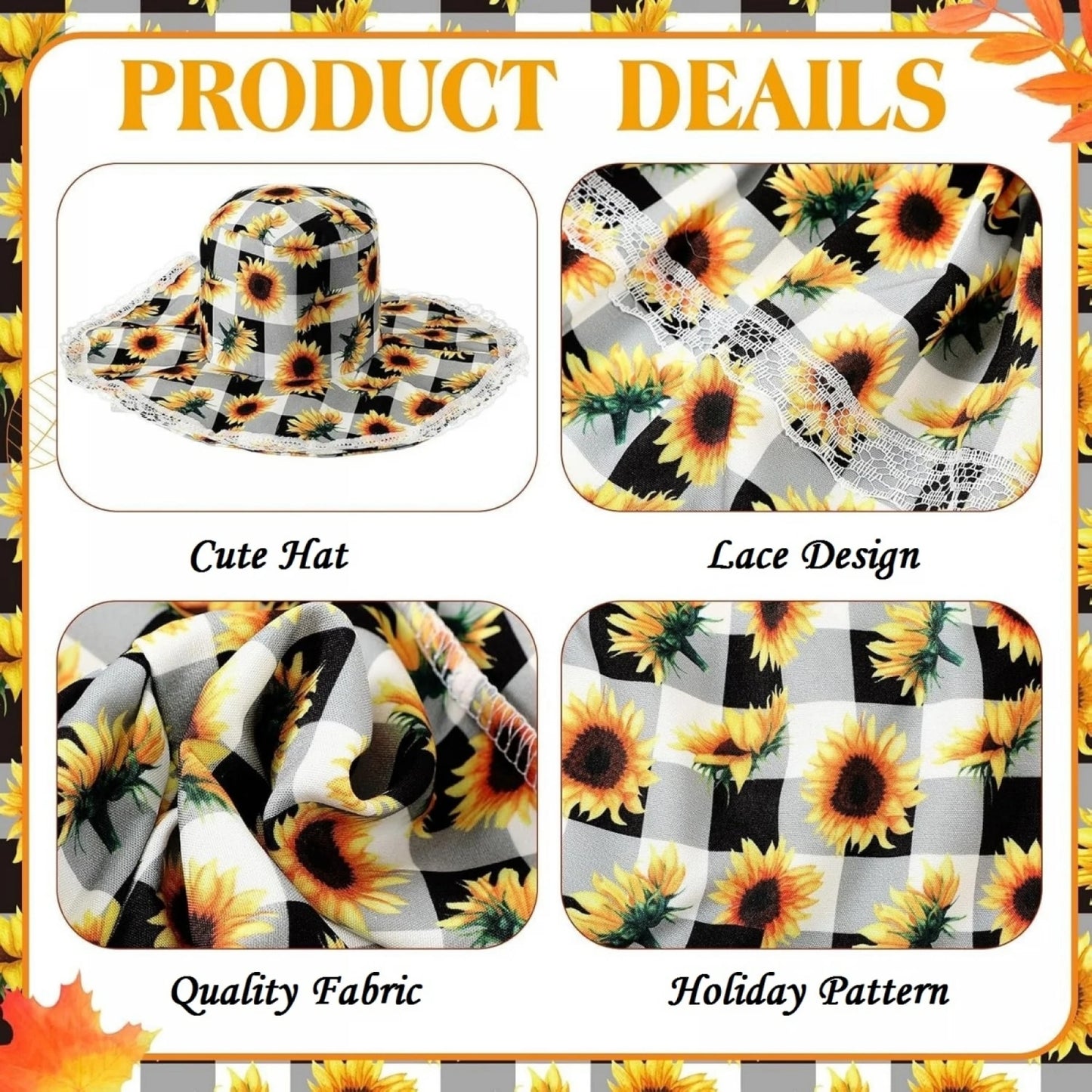 Porch Goose Summer Outfit Cute Sunflower Dress and Sun Hat Set for 23 Inch Lawn Goose Statue Clothes