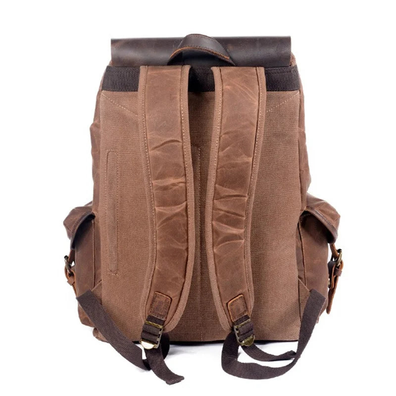 Nesitu Vintage A4 Genuine Leather Wax Canvas Women Backpacks for Men Laptop Daypacks Waterproof Rucksacks Large Travel Bag M6105