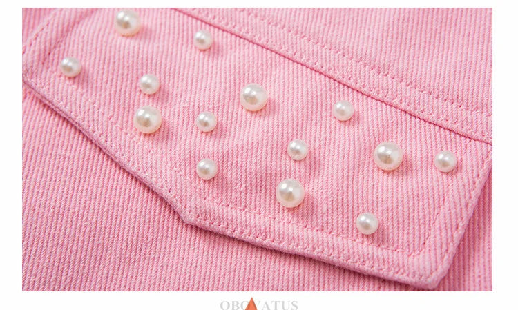 Pink Denim-Style Vest – Beaded Accents (Ages 7-13)