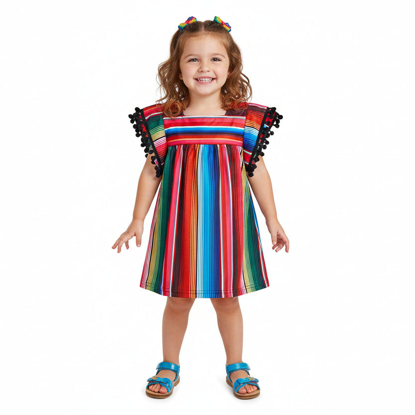 Southwest Serape Stripe Baby & Toddler Dress – Colorful Boho Fiesta & Easter Outfit