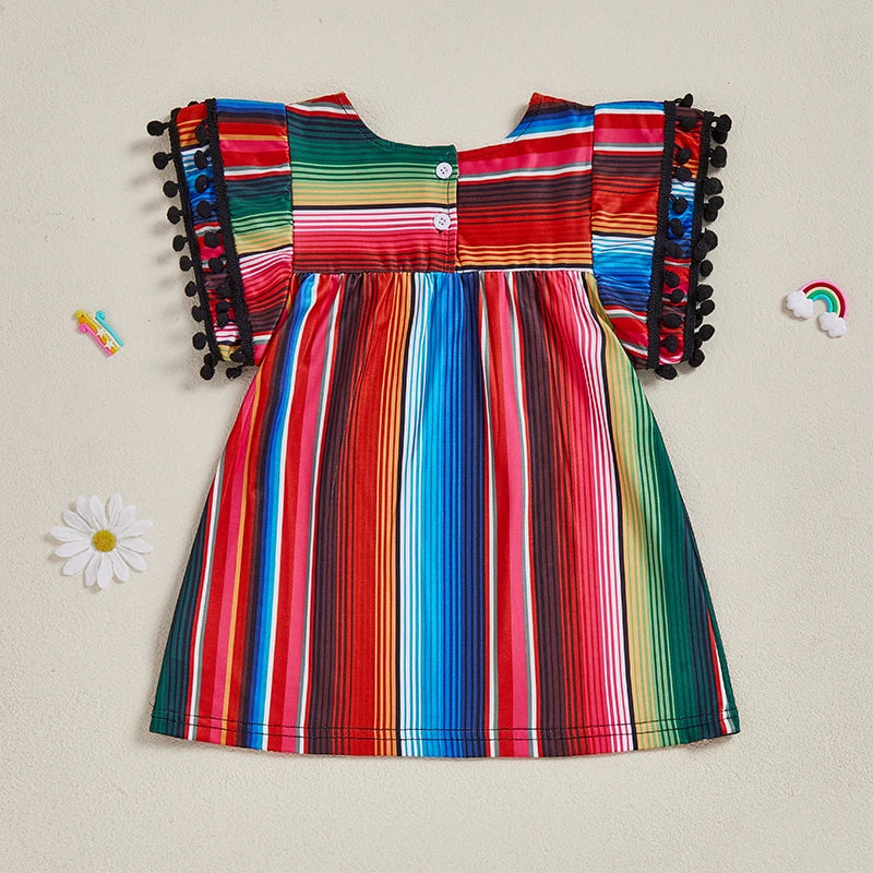 Southwest Serape Stripe Baby & Toddler Dress – Colorful Boho Fiesta & Easter Outfit