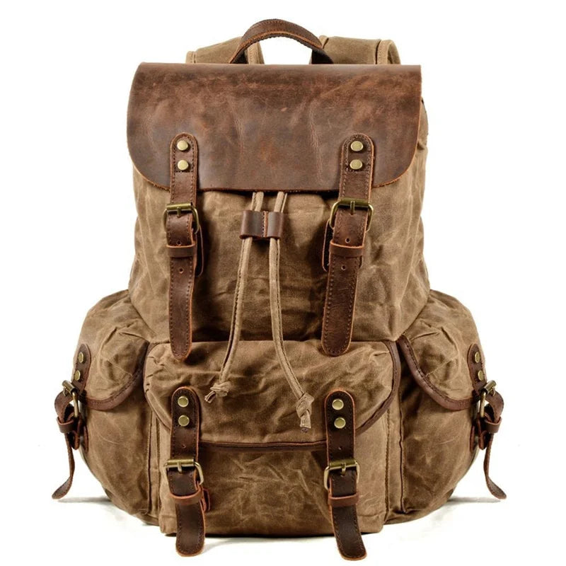 Nesitu Vintage A4 Genuine Leather Wax Canvas Women Backpacks for Men Laptop Daypacks Waterproof Rucksacks Large Travel Bag M6105